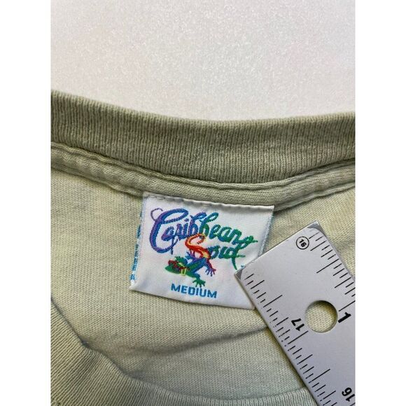 VINTAGE Caribbean Soul Relax Beach Boat Graphic T-shirt Men Medium Green 90s - Picture 8 of 9